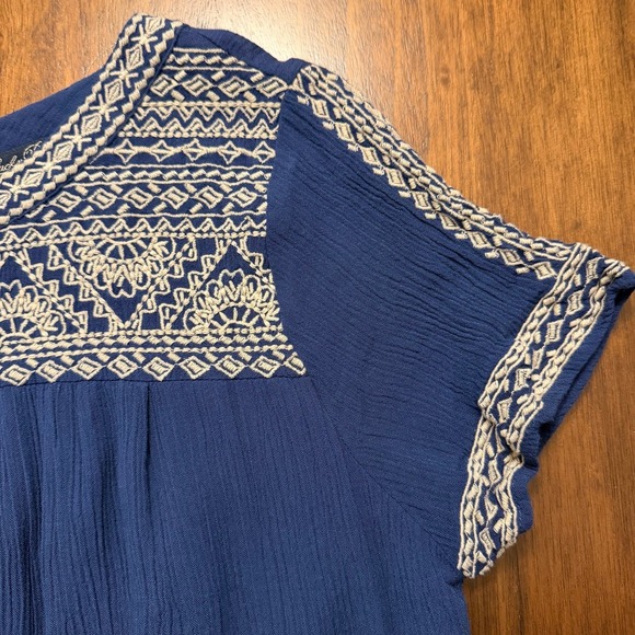 Lucky Brand Blue Embroidered Shift Dress Tunic Short Sleeve Size S - Picture 5 of 8